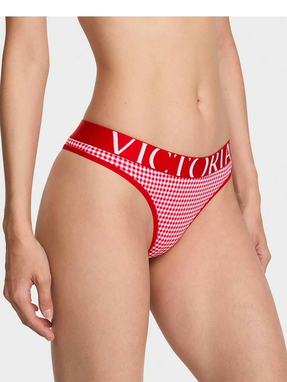 Victoria's Secret Red and White Gingham Logo Thong 🆕